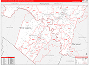 Hagerstown-Martinsburg Metro Area Wall Map Red Line Style